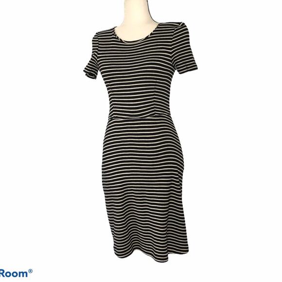 Madewell Black White Stripe Gallerist Fit Flare Dress Small - Picture 2 of 16